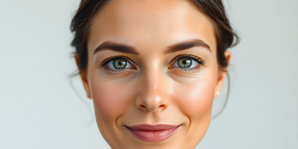 Mulher brasileira sorrindo com cuidados estéticos faciais.